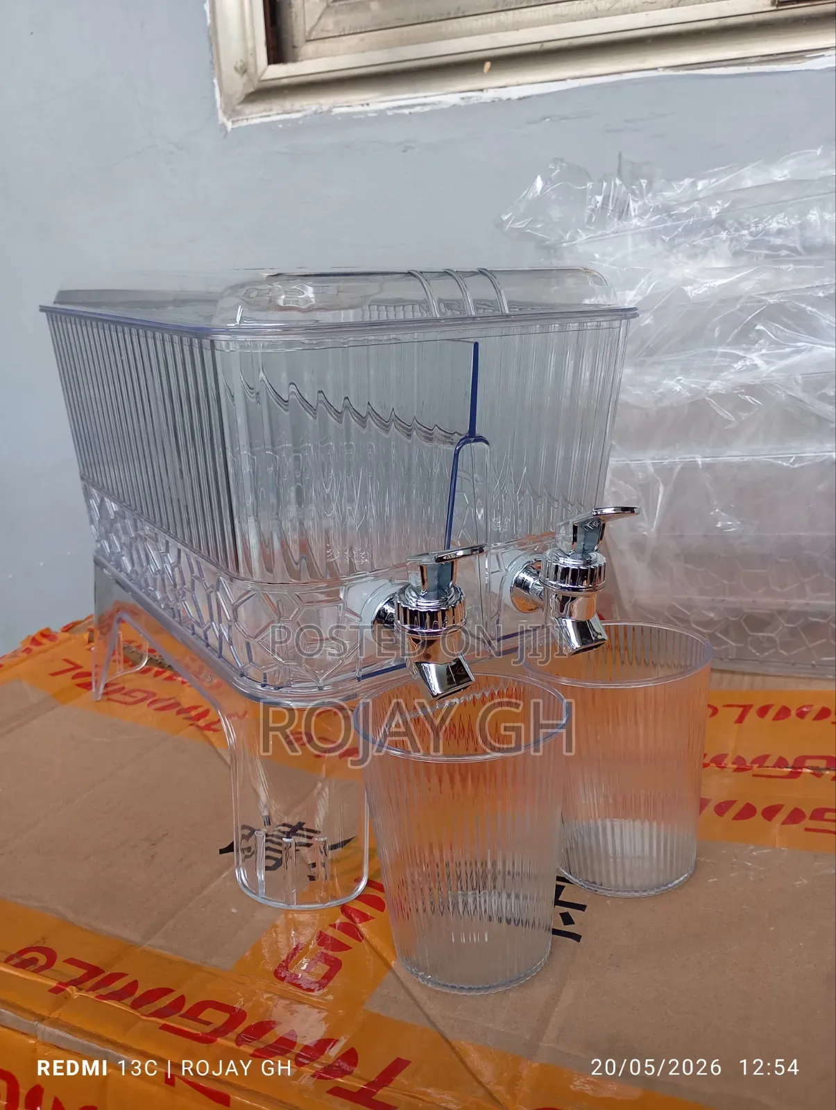 5.5L Acrylic Double Beverage Dispenser With a Stand, Spigots, 2 Cups.