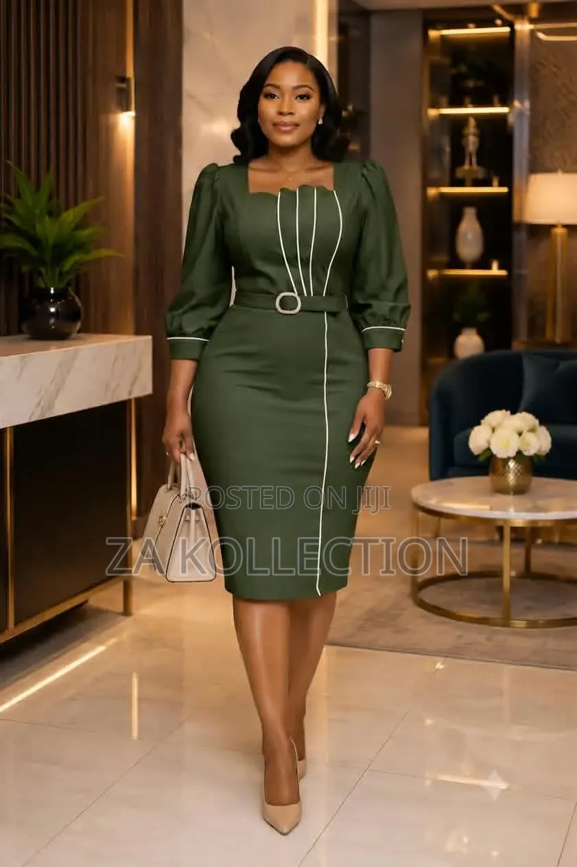 Ladies Fitted Office Dress With a Touch of White