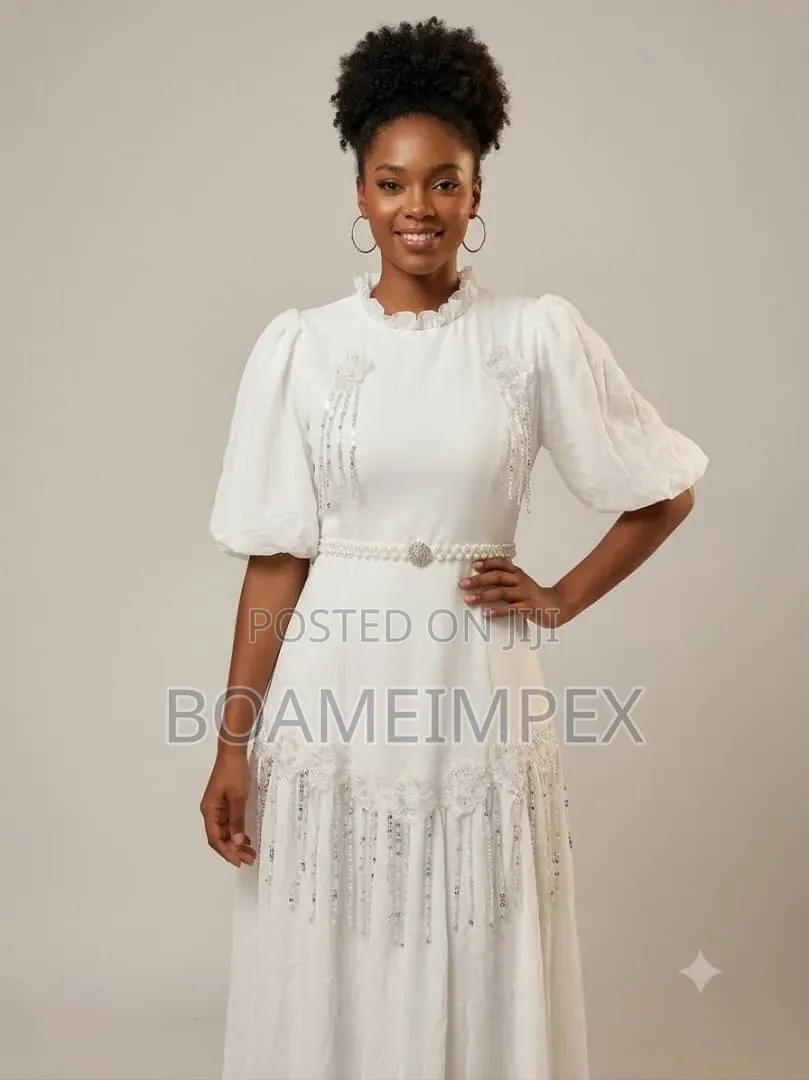 White Long Dress With Belt
