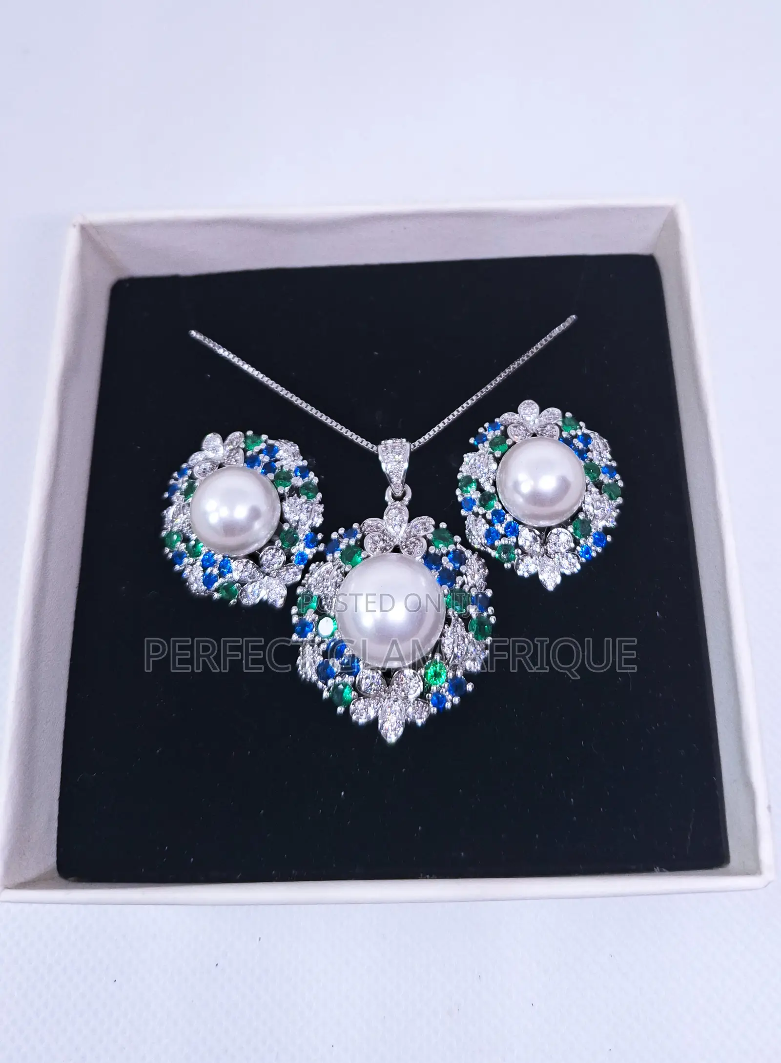 Zirconia Rounded Pearl Necklace and Earring Set