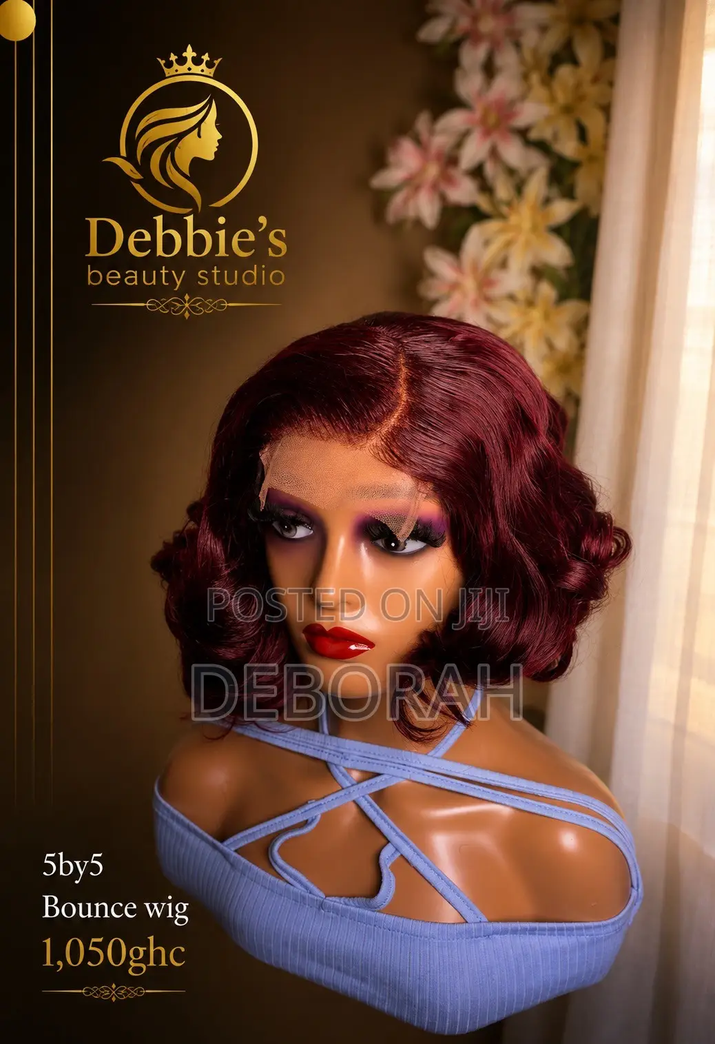 5by5 Burgundy Human Hair Wig 300g