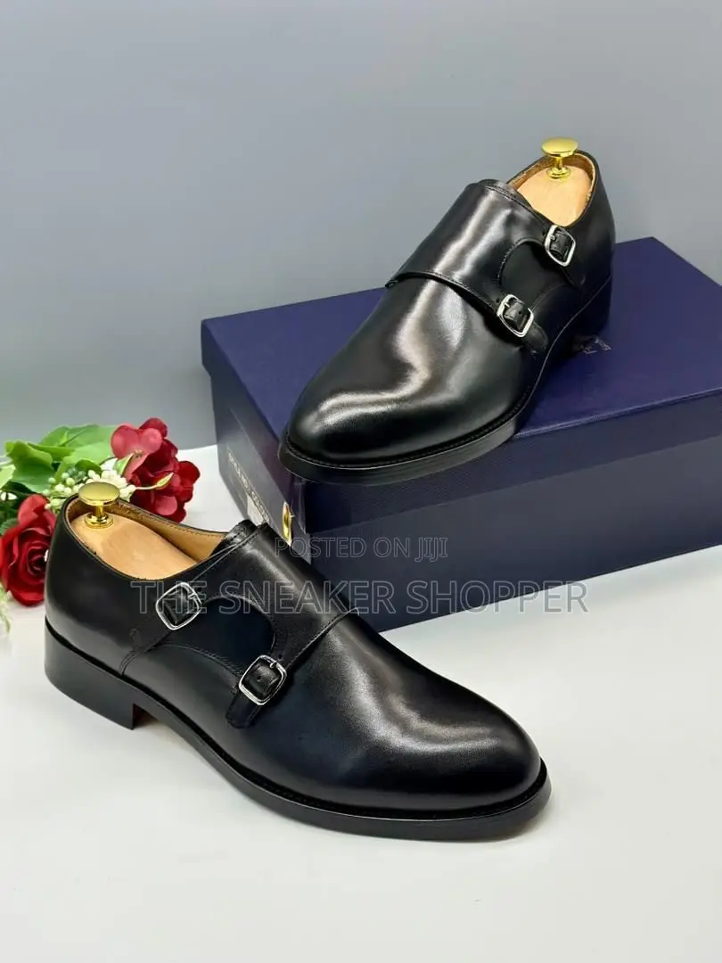 Double Monk Strap Formal Shoe - Black Leather