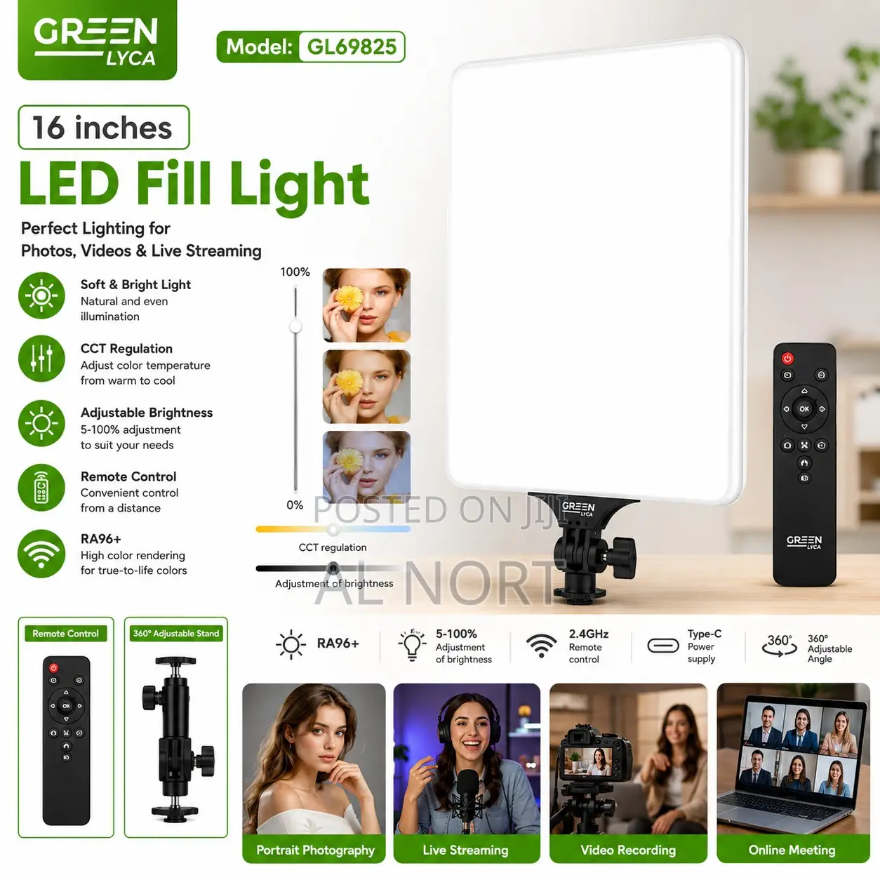 Green Lyca 19-Inch LED Fill Light – Adjustable CCT Brightness