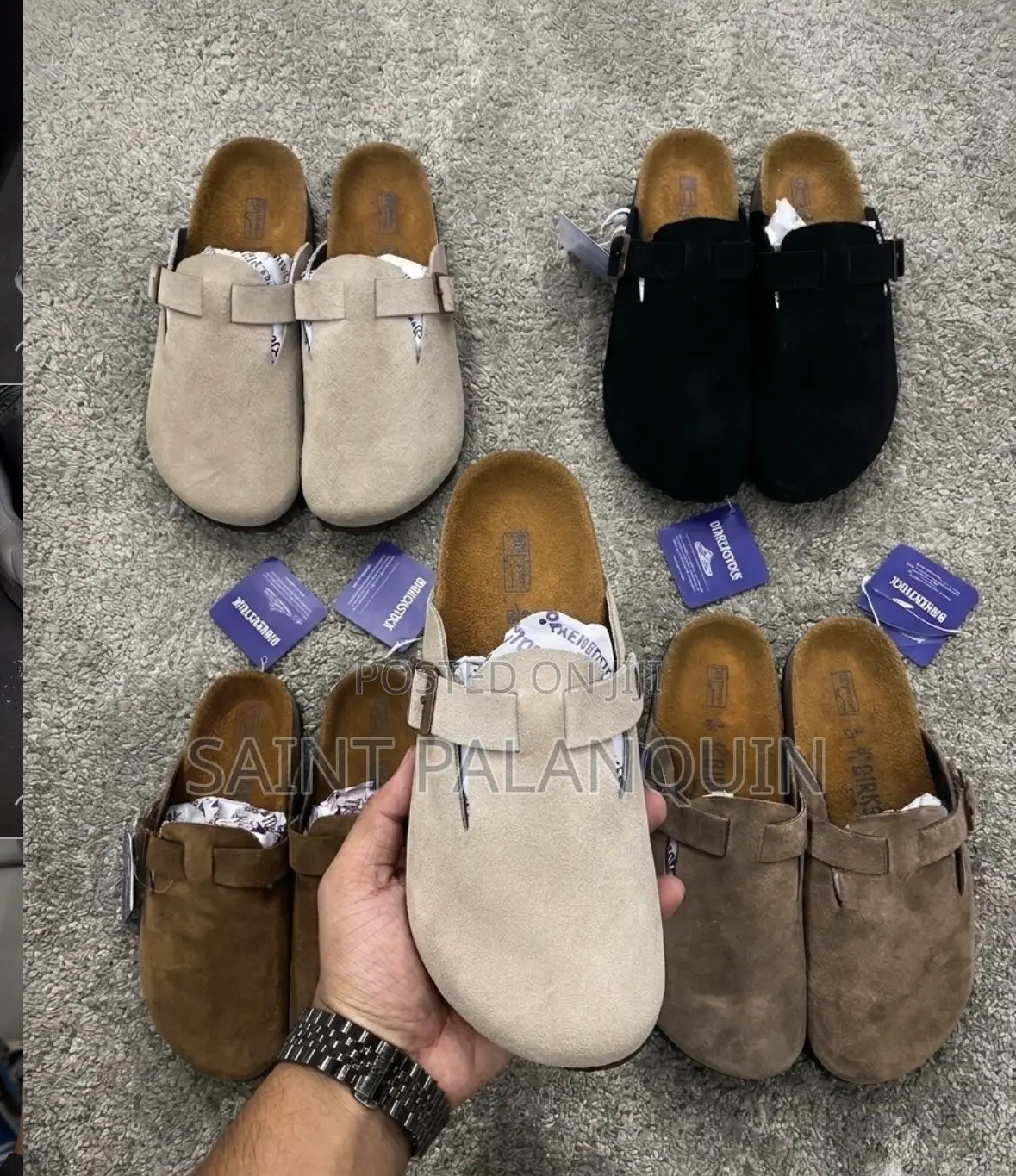 Birkenstock Boston Suede Clogs in Taupe, Black, Brown, and Light Grey