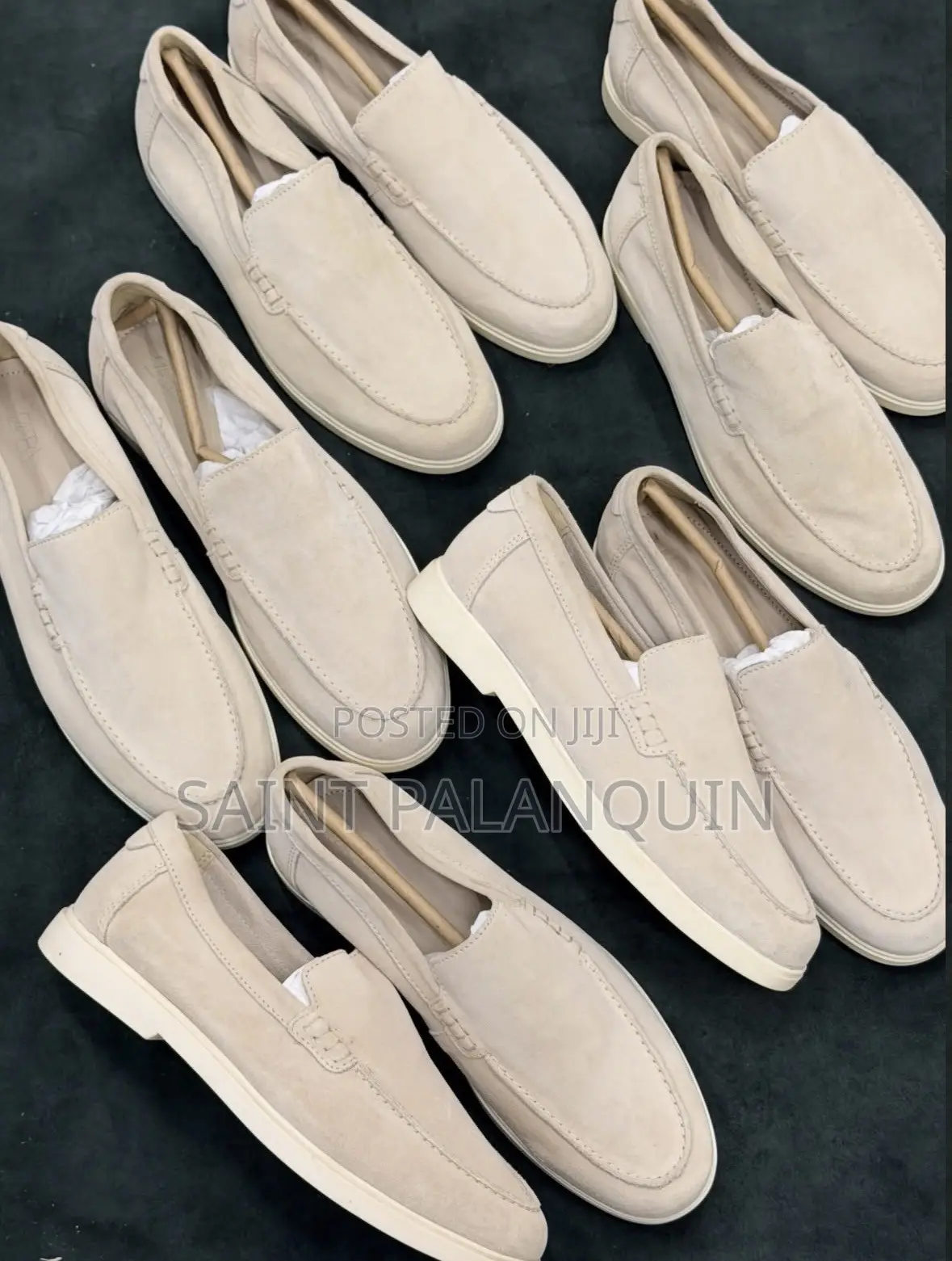 Collection F Light Beige or Sand-Colored Suede Slip-on Casual Loafers