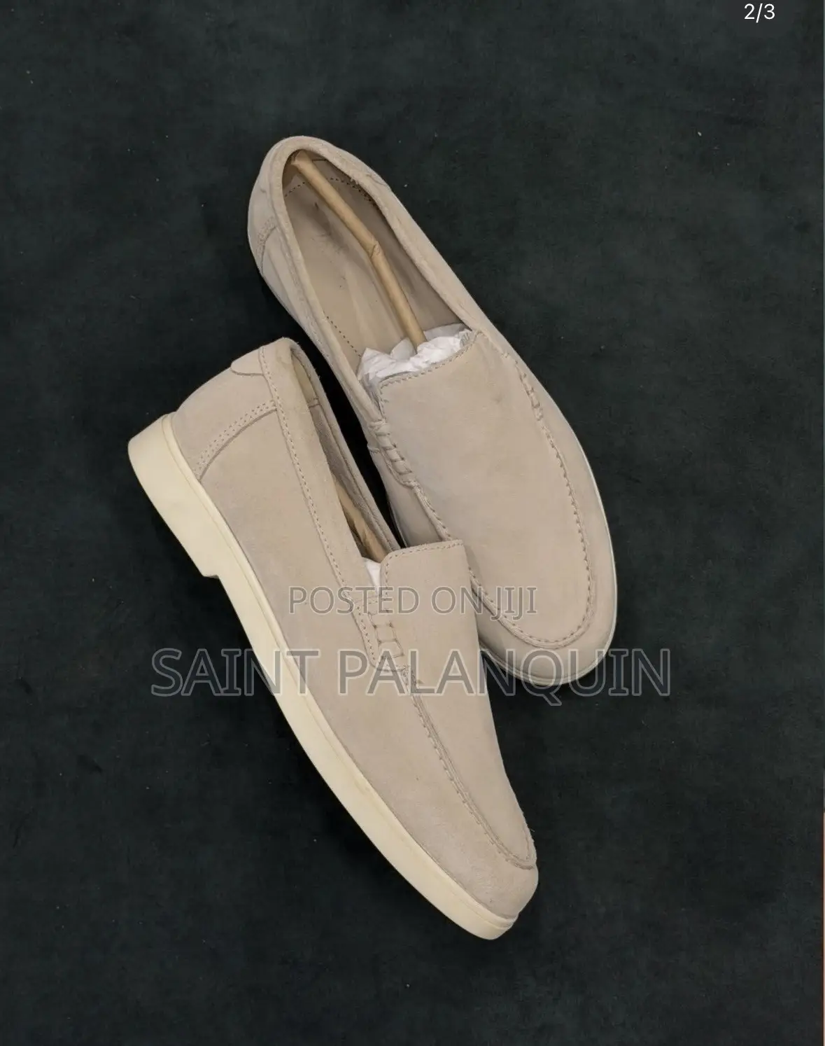Collection F Light Beige or Sand-Colored Suede Slip-on Casual Loafers