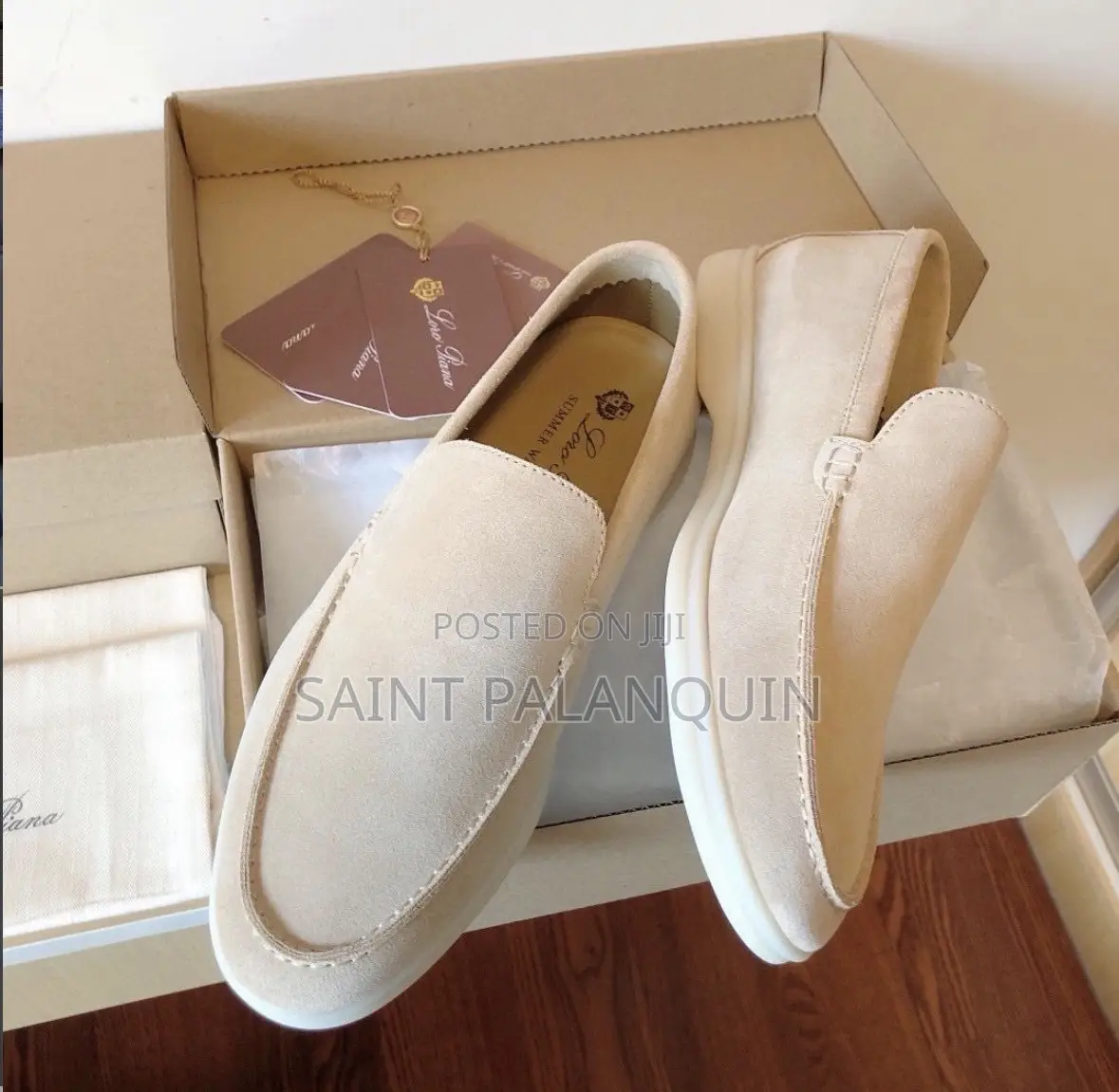 Collection F Light Beige or Sand-Colored Suede Slip-on Casual Loafers