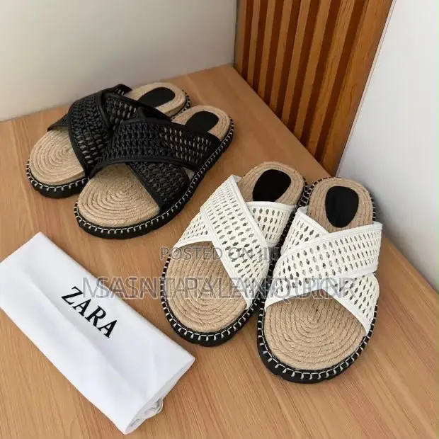 Zara Woven Cross-Strap Slide Sandals