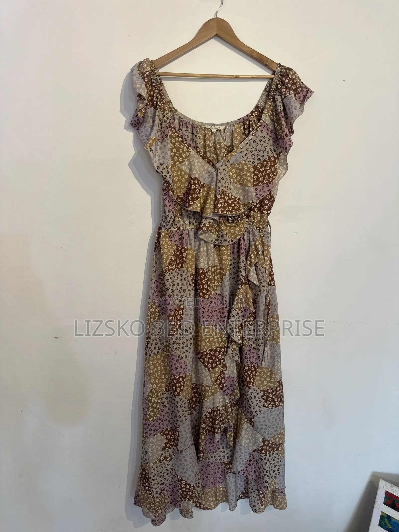 Flowy Midi Dress Featuring a Multi-Pattern Floral Print