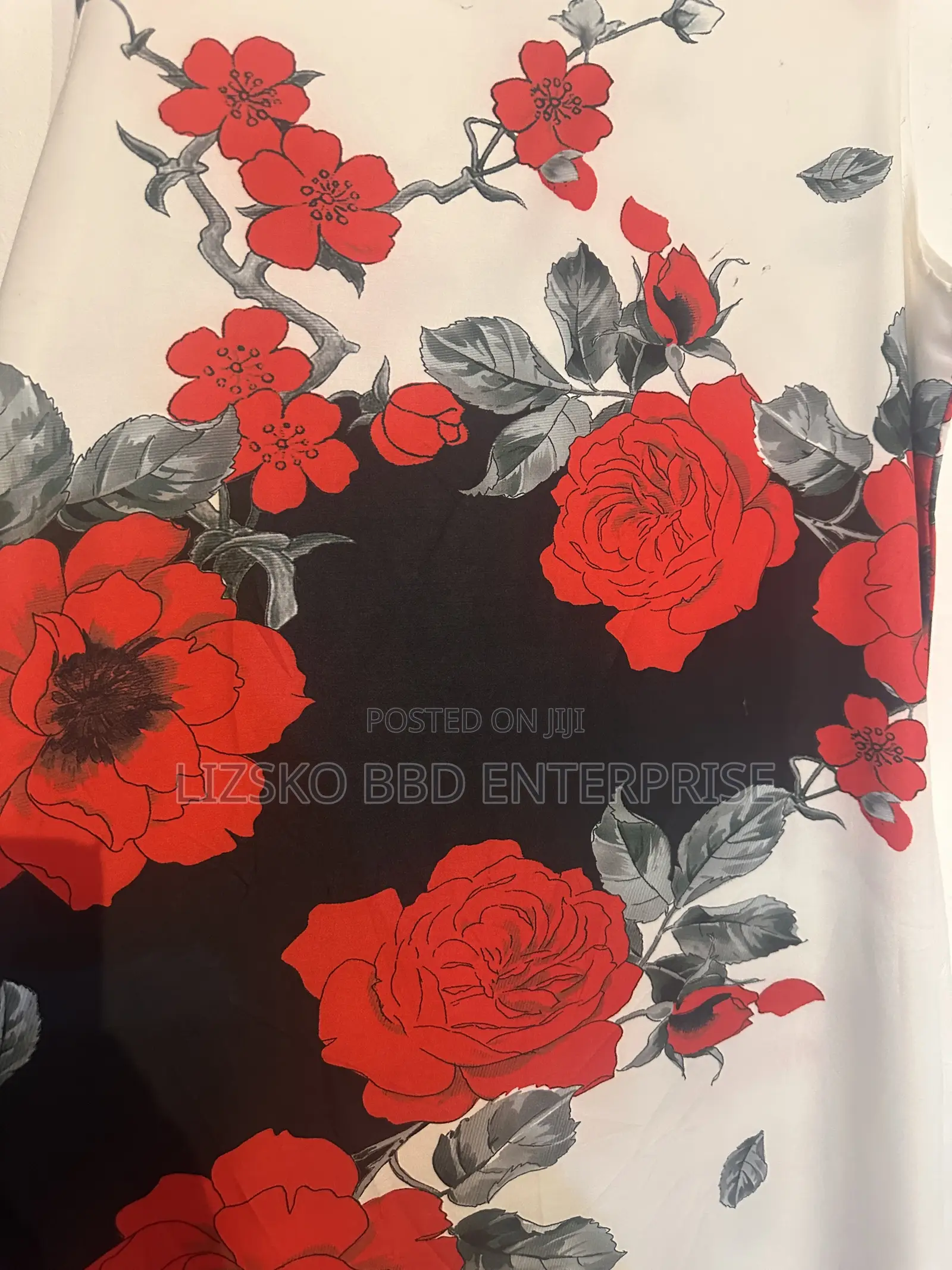 Bold Red Rose and Floral Print Dress