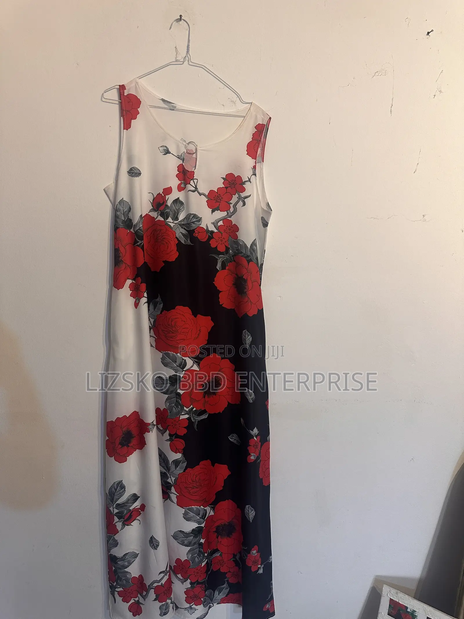 Bold Red Rose and Floral Print Dress