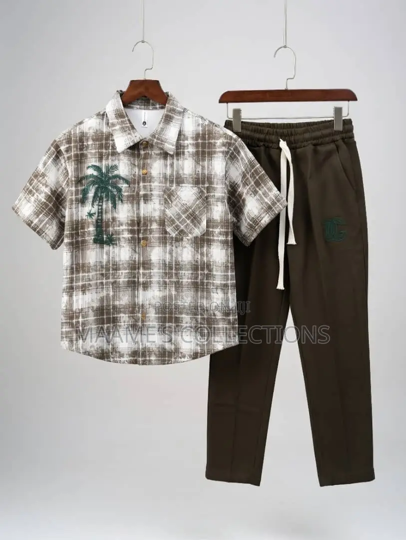 Men’s Short-Sleeve Shirt and Matching Long Pants Co-Ord Set