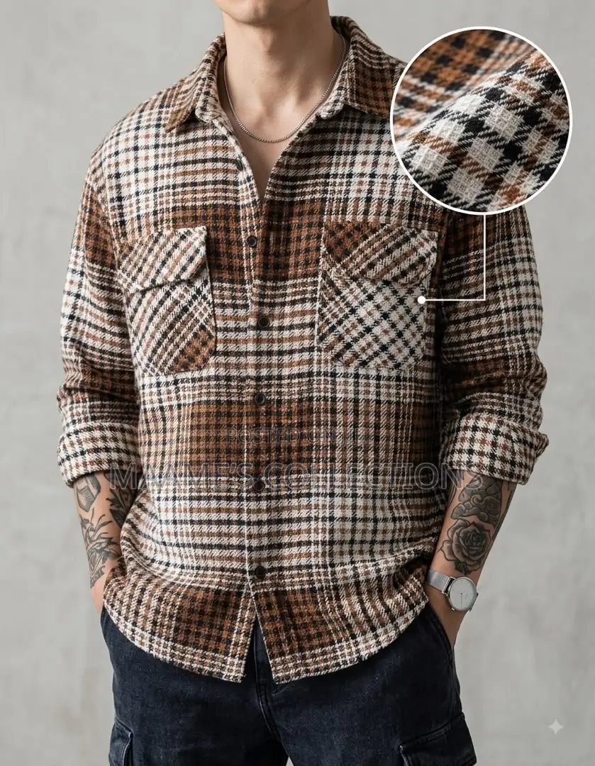 Men’s Plaid Flannel Double - Pocket Long-Sleeve Shirt