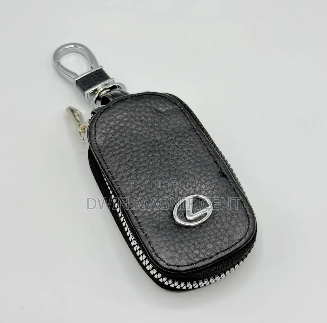 Black Pebbled Leather Zipper Car Key Pouch