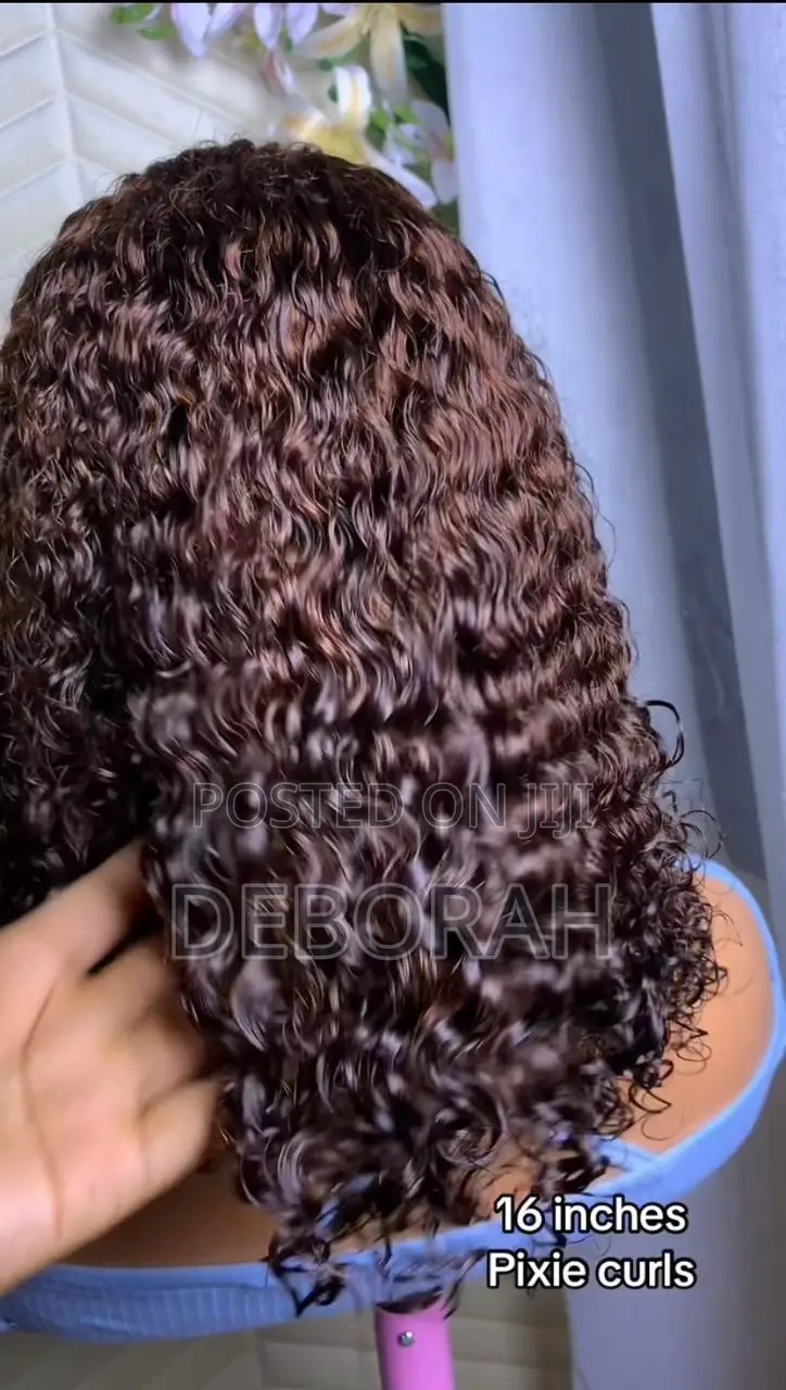 16 Inches Coffee Brown Pixie Curls 5by5 Closure Wig
