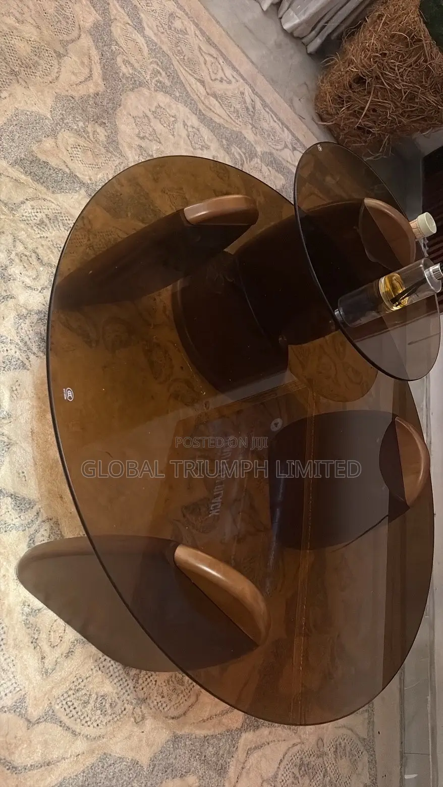 Round Multi-Tiered Coffee Table Featuring Wood Finish Wooden Base