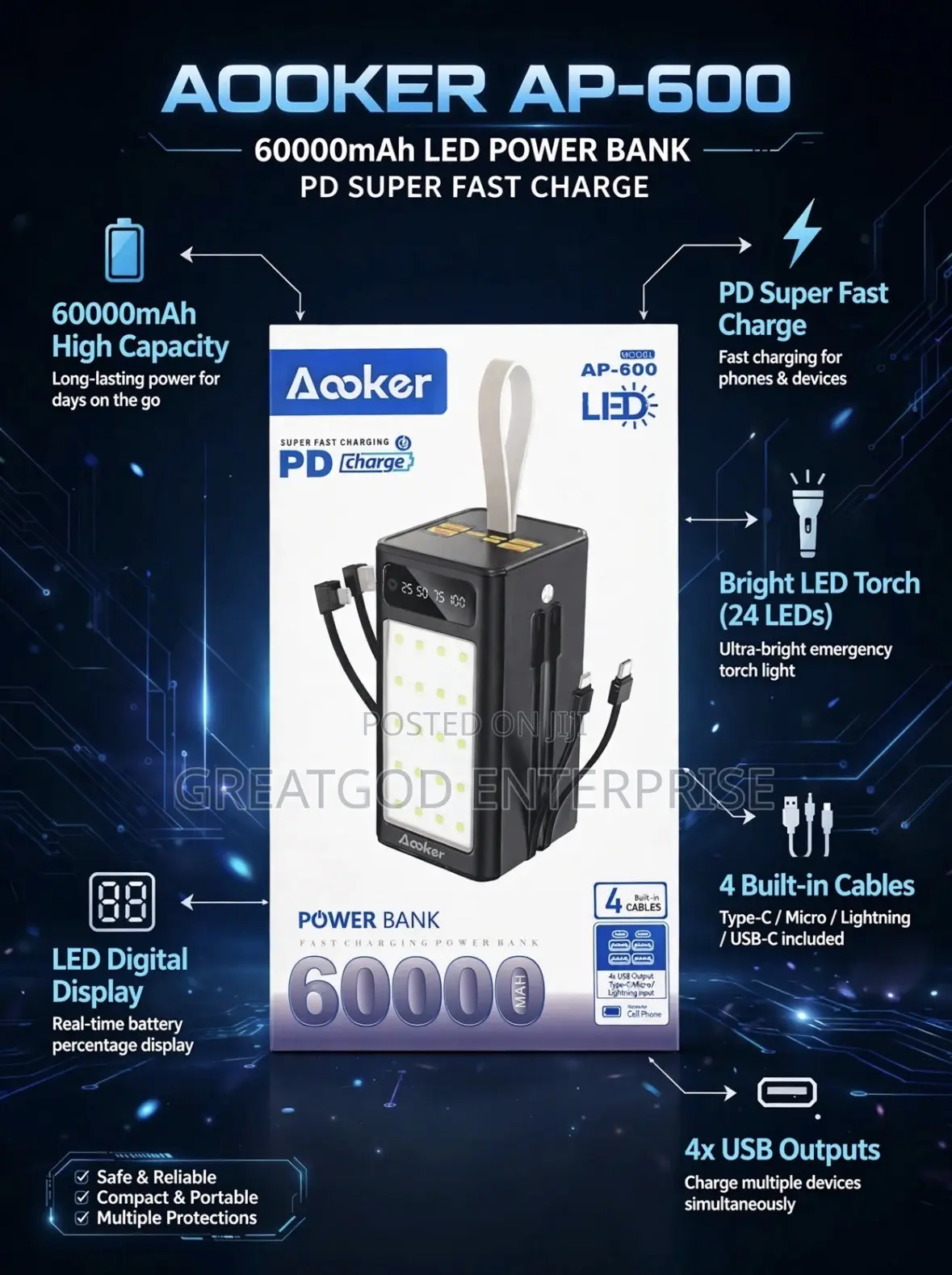 Aooker AP-600 60,000mAh Power Bank