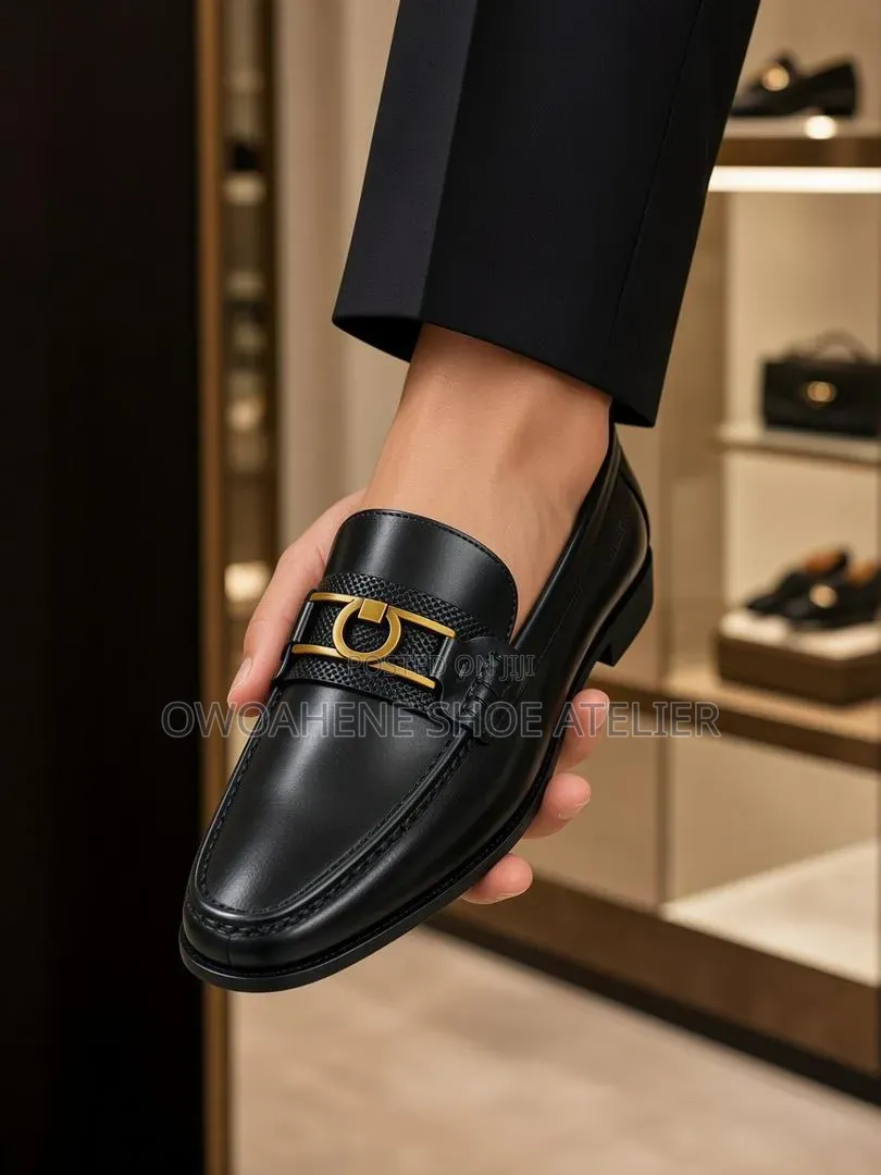 Men's Black Leather Horsebit Dress Loafers