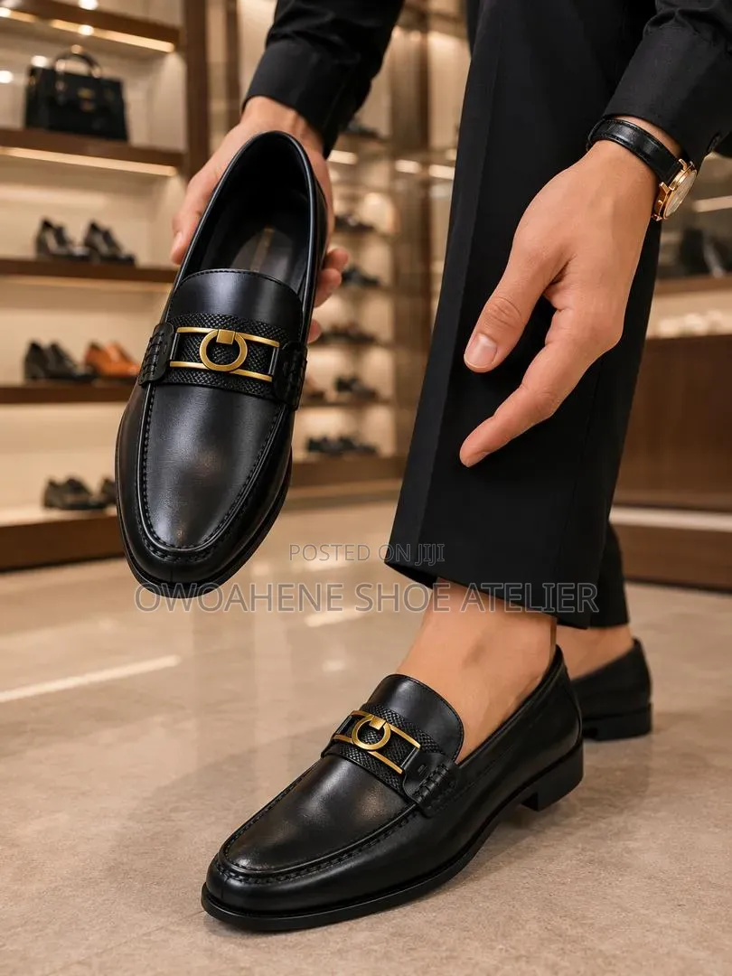 Men's Black Leather Horsebit Dress Loafers