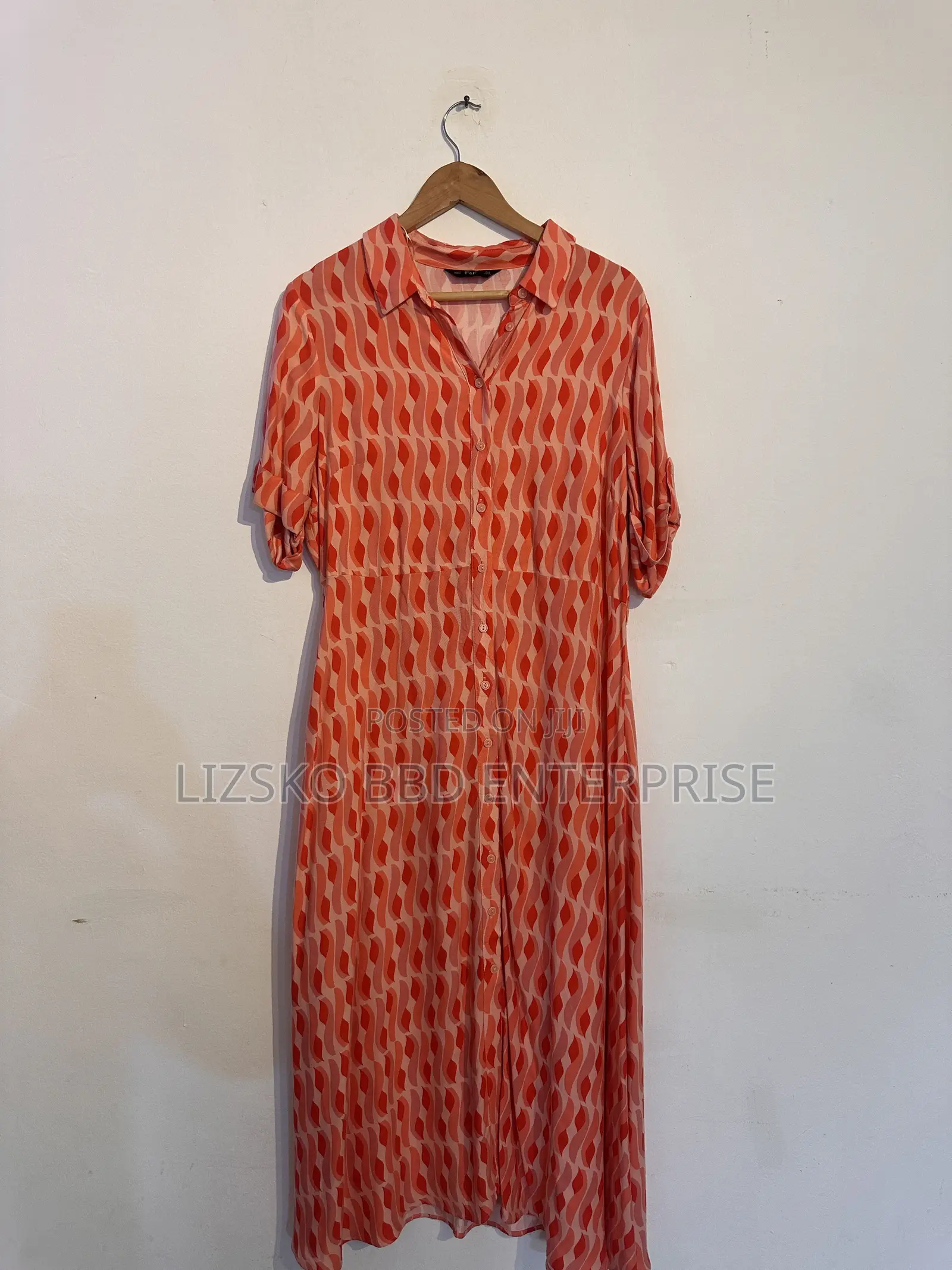 Coral-Pink Midi Shirt Dress From F & F