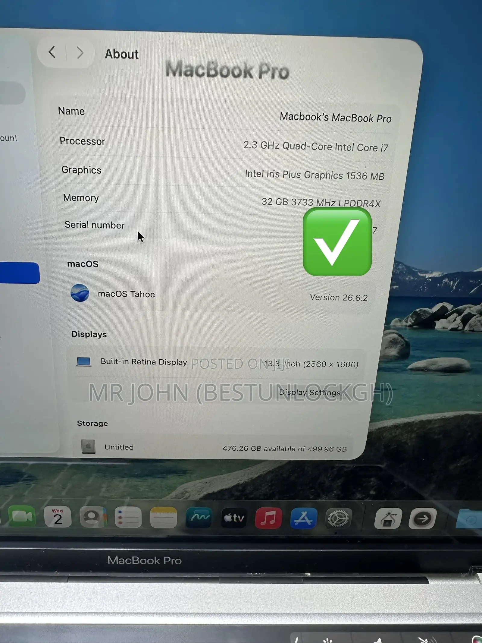 Laptop Apple MacBook Pro 2020 32GB Intel Core i7 SSD 512GB