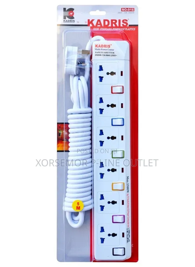 6 Switch Plugs 5m Cable Extension Cord