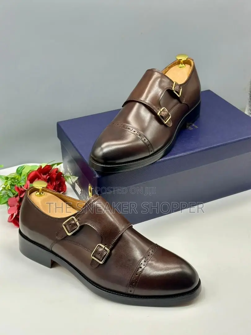 Double Monk Strap Cap-Toe Brogue - Brown