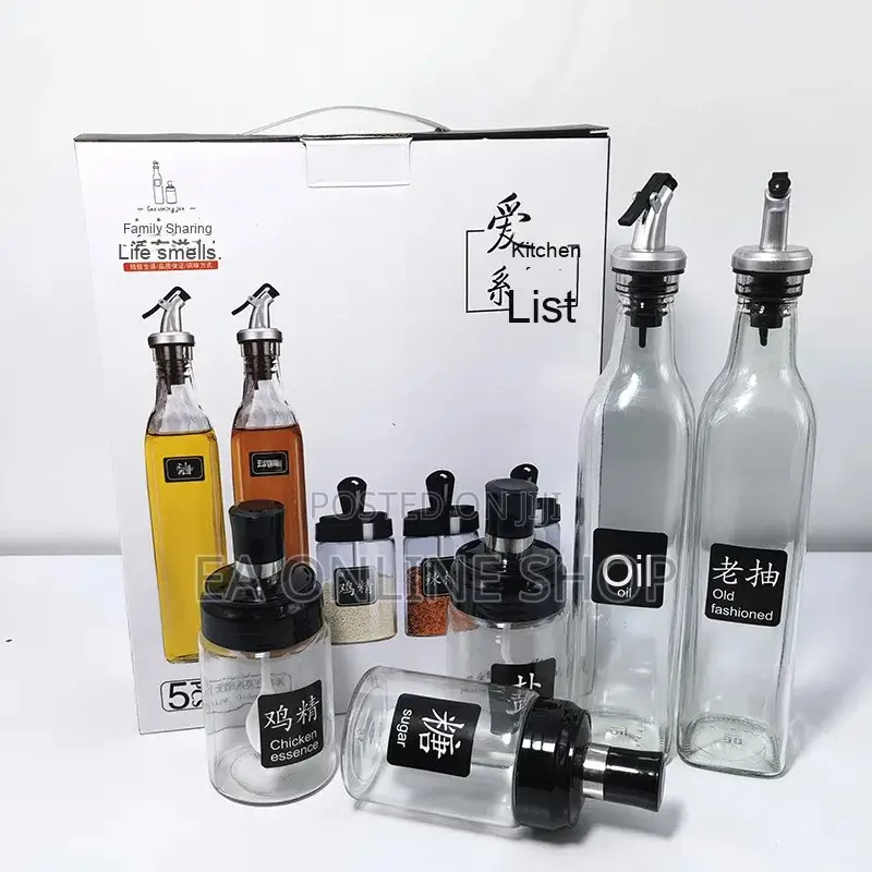 5-Piece Set Glass Oil Dispenser Spice Container– 2(500ml) + 3(100ml)