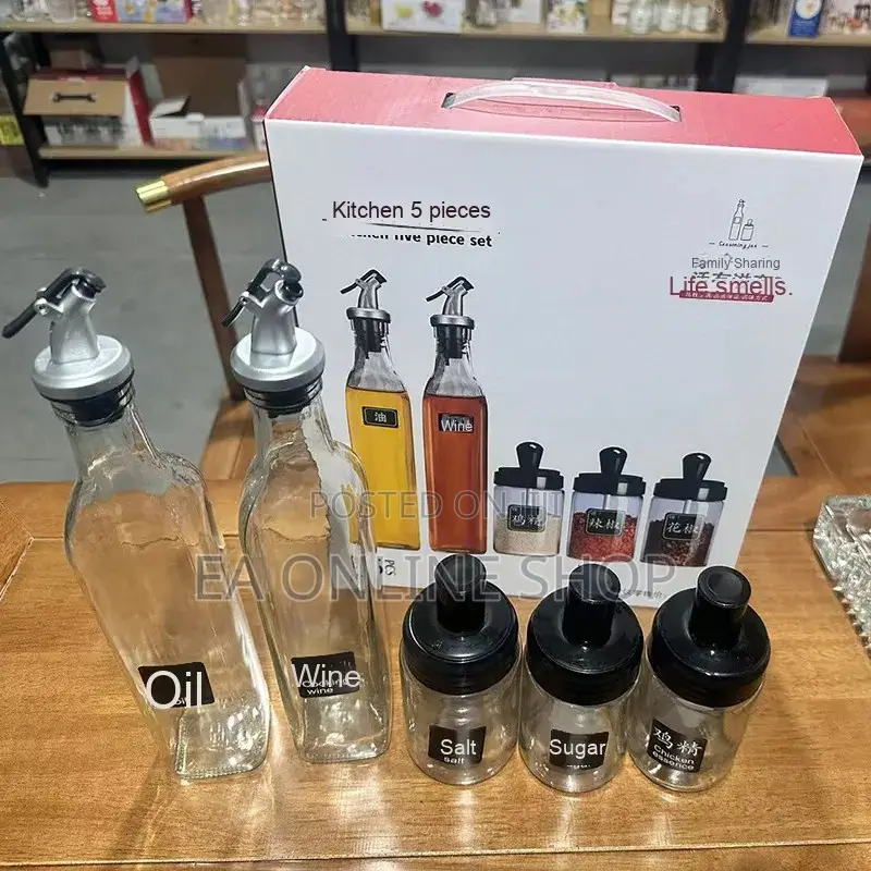 5-Piece Set Glass Oil Dispenser Spice Container– 2(500ml) + 3(100ml)