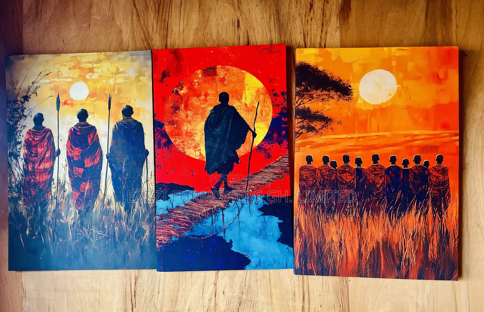 Real Cloth 3 Pieces Set African Maasai Cultural Canvas Wall Frame Arts