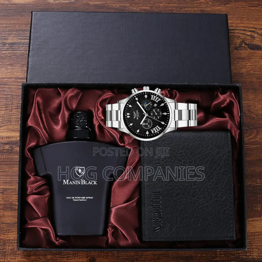 Men's Perfume Wallet Watch Gift Set Box Package- Fast Delivery in 2hrs