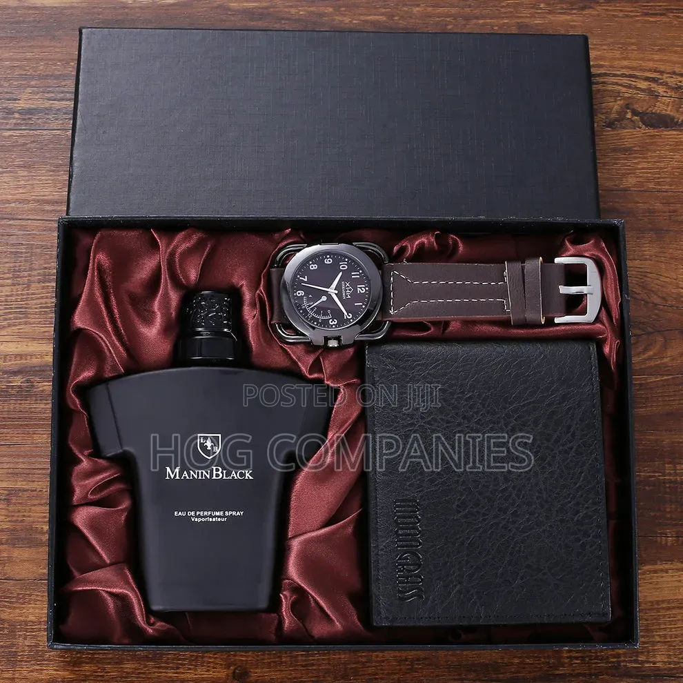 Men's Perfume Wallet Watch Gift Set Box Package- Fast Delivery in 2hrs