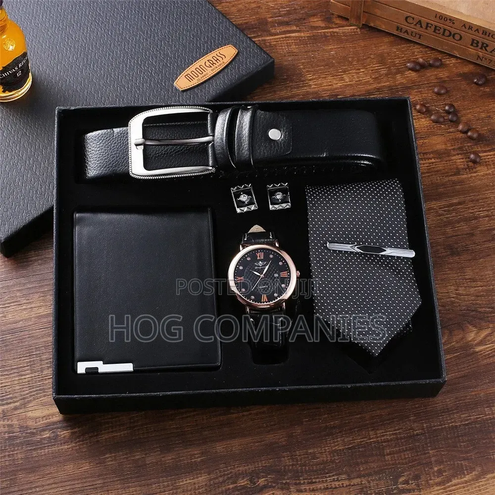 Men's Belt Wallet Watch Cufflinks Tie Gift Set Box Package