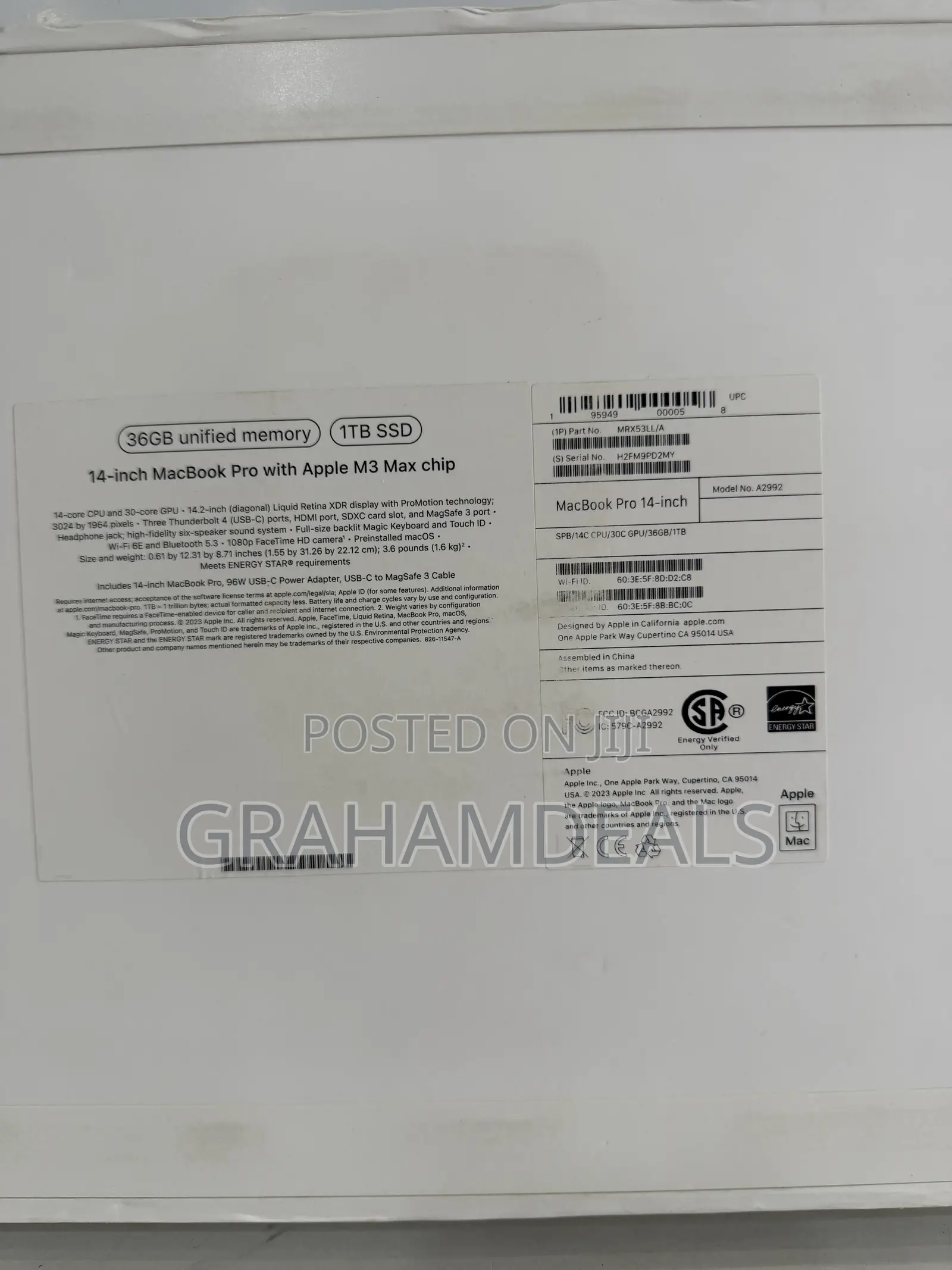 New Laptop Apple MacBook Pro 2023 M3 Max 36GB Apple M3 Max SSD 1T