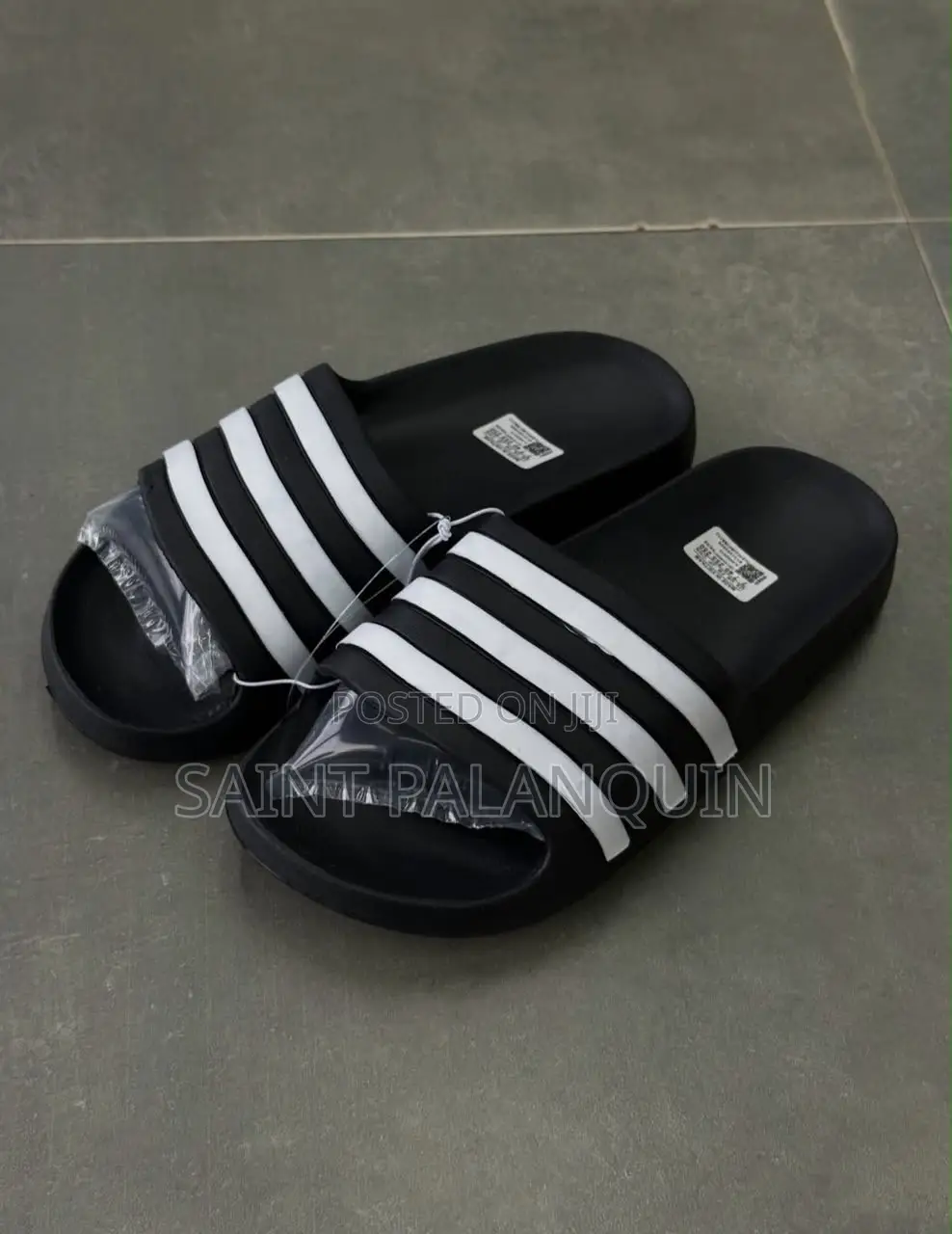 Black and White Adidas Adilette Aqua Slides