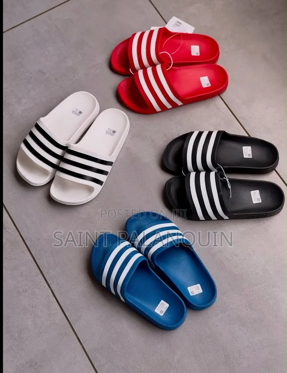 Classic Adidas Adilette the Signature Three-Stripe Design Displayed