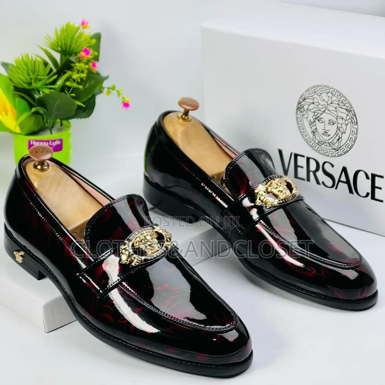 Glossy Black and Red Patent Leather Slip-on Loafers