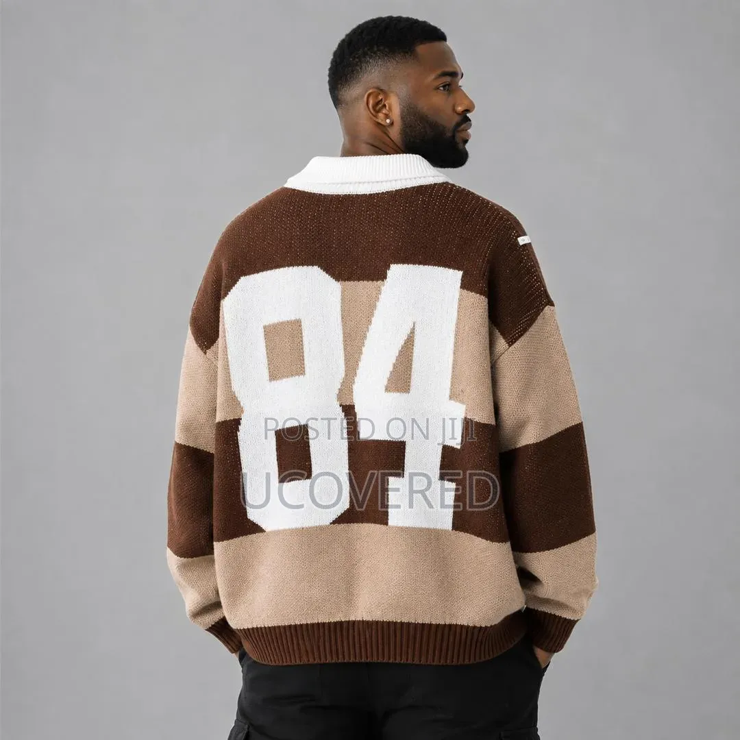 Chunky Knit Striped Rugby Polo Sweater