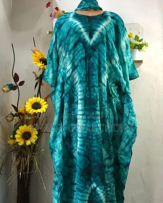 Rich Aunty Bubu Gown - Tie & Dye Kaftan + Scarf - Pay on Delivery