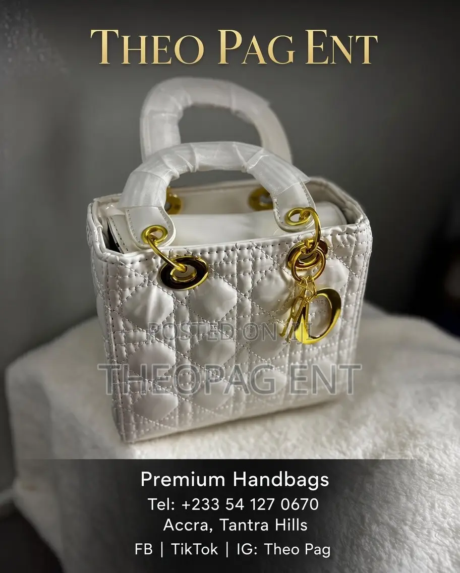 Premium White Dior Style Ladies Handbag – Quilted Gold Hardware
