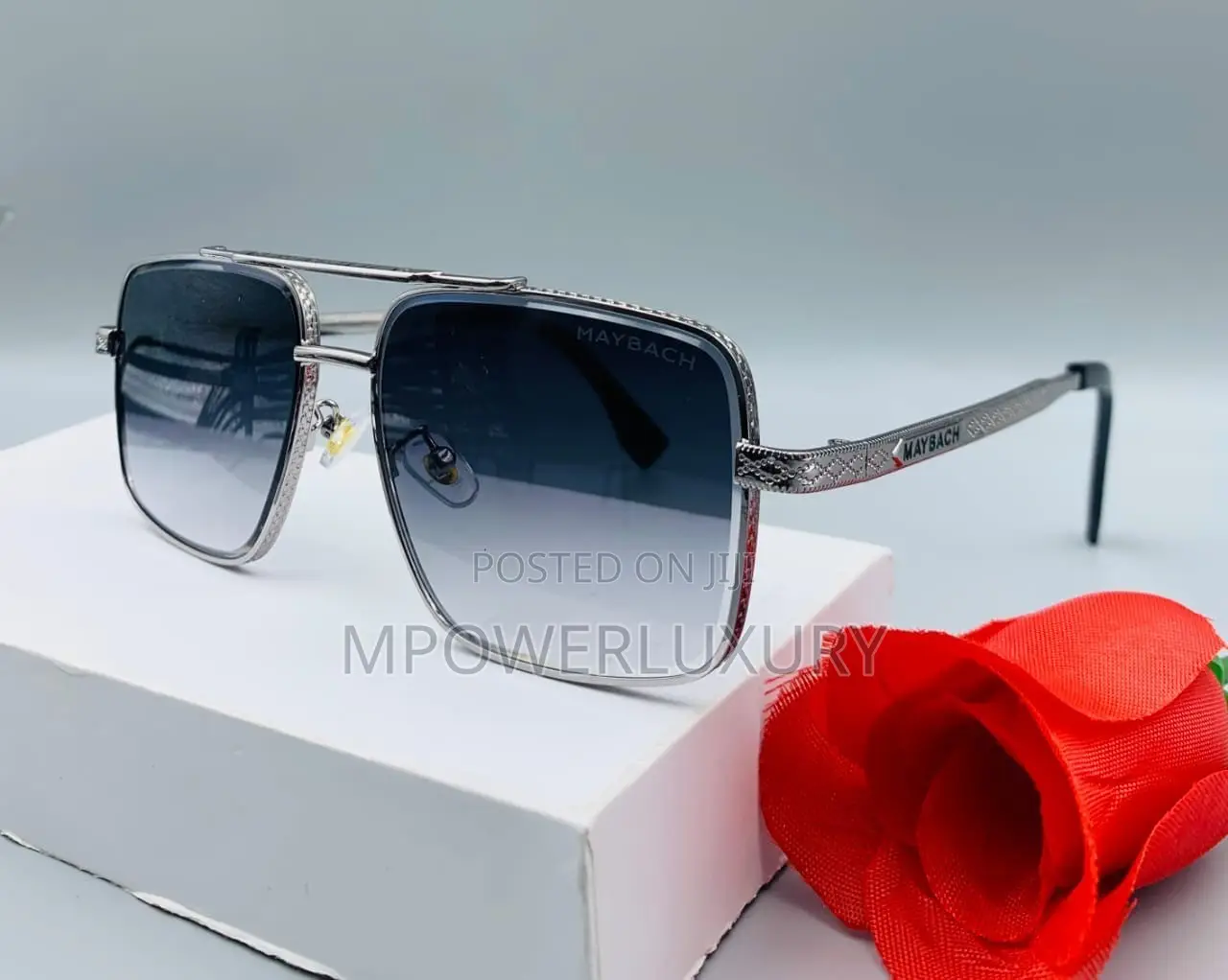 Maybach — Black & Gold Double Bridge Square Sunglasses