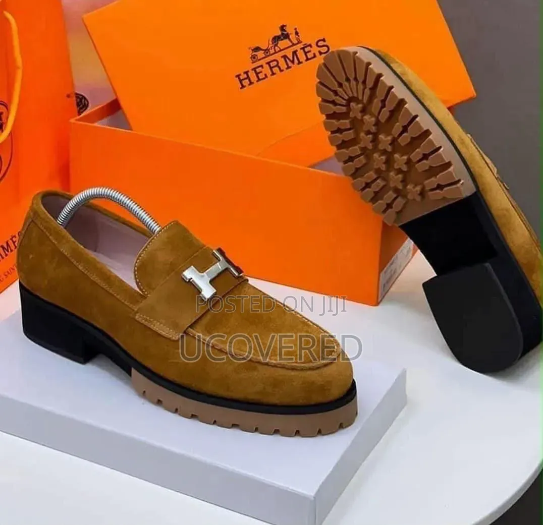 Mustard Yellow and Black Suede Hermès-Style Chunky Lug-Sole Loafers