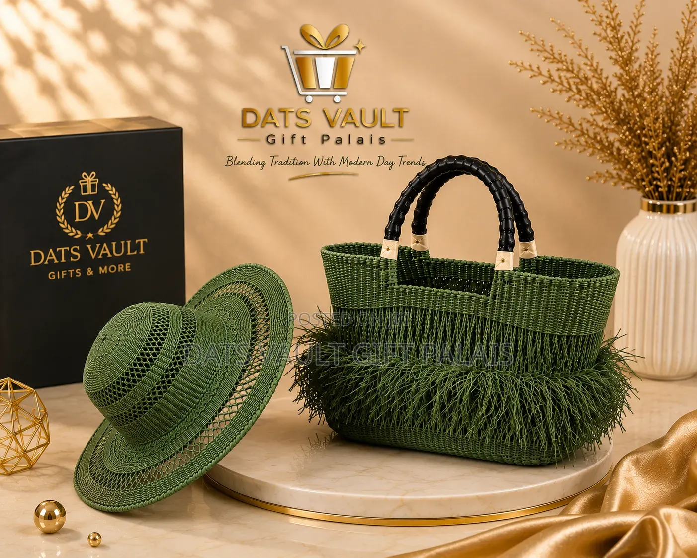 Elegant Woven Handbag & Matching Hat - Stylish 2 Piece Set.