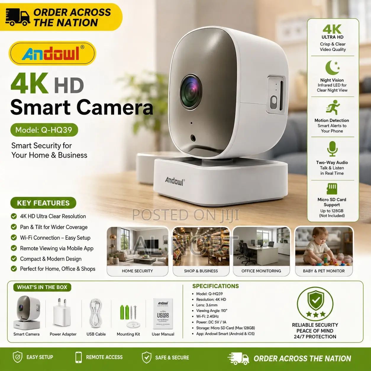 Andowl Q-Hq39 4K HD Wi-Fi Smart Security Camera – White