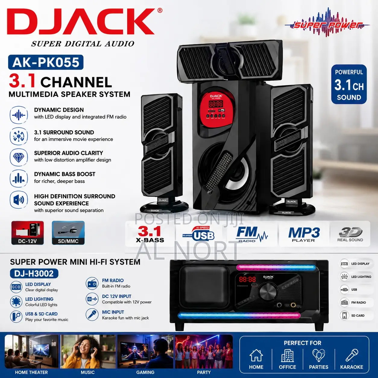 DJACK AK-PK055 3.1 Channel Multimedia Speaker System – Black