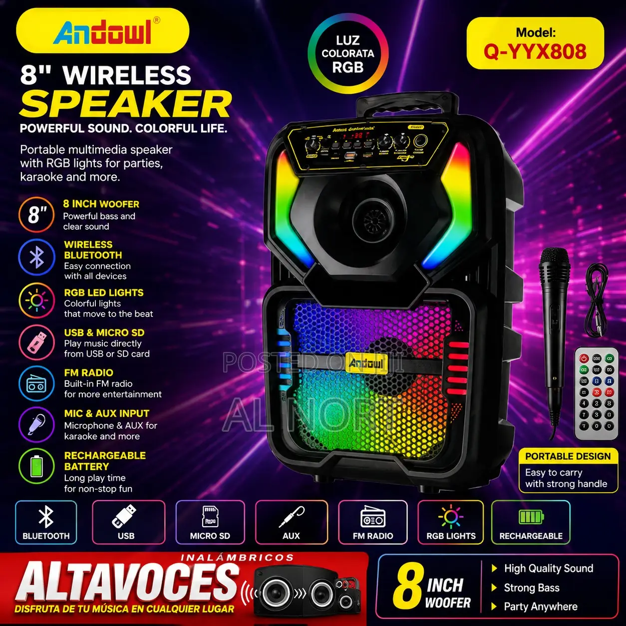 Andowl Q-Yx808 8-Inch Wireless RGB Speaker – Black