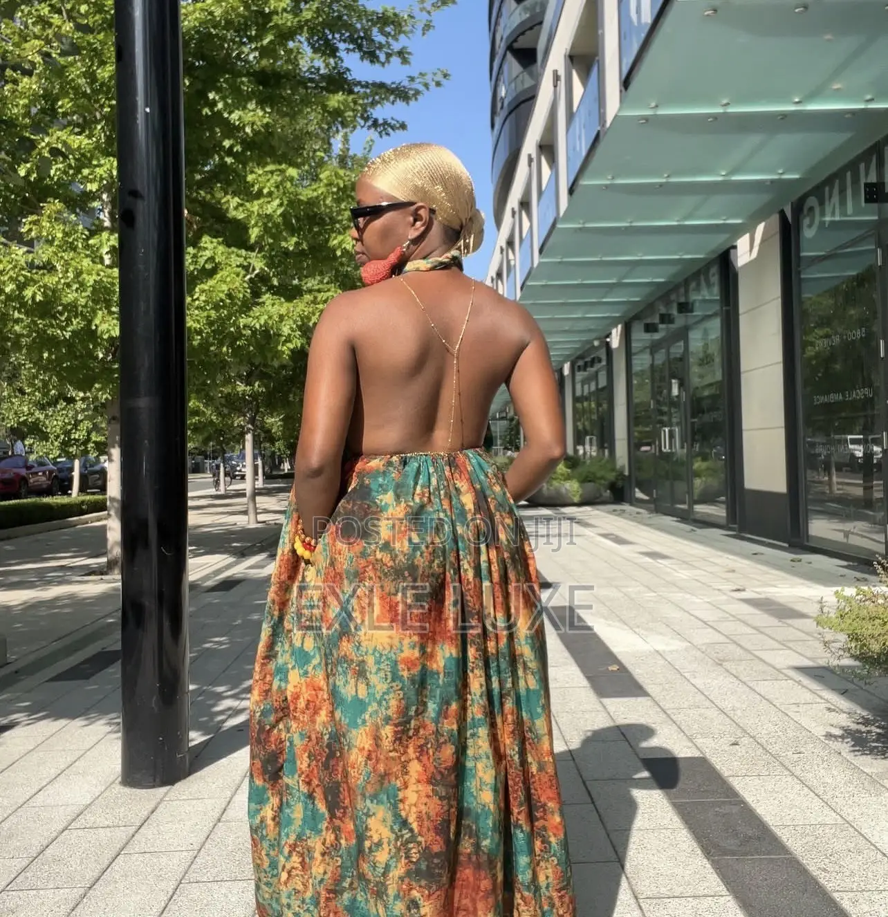 Teal Orange Yellow Printed Backless Maxi Dress – Ladies Wear