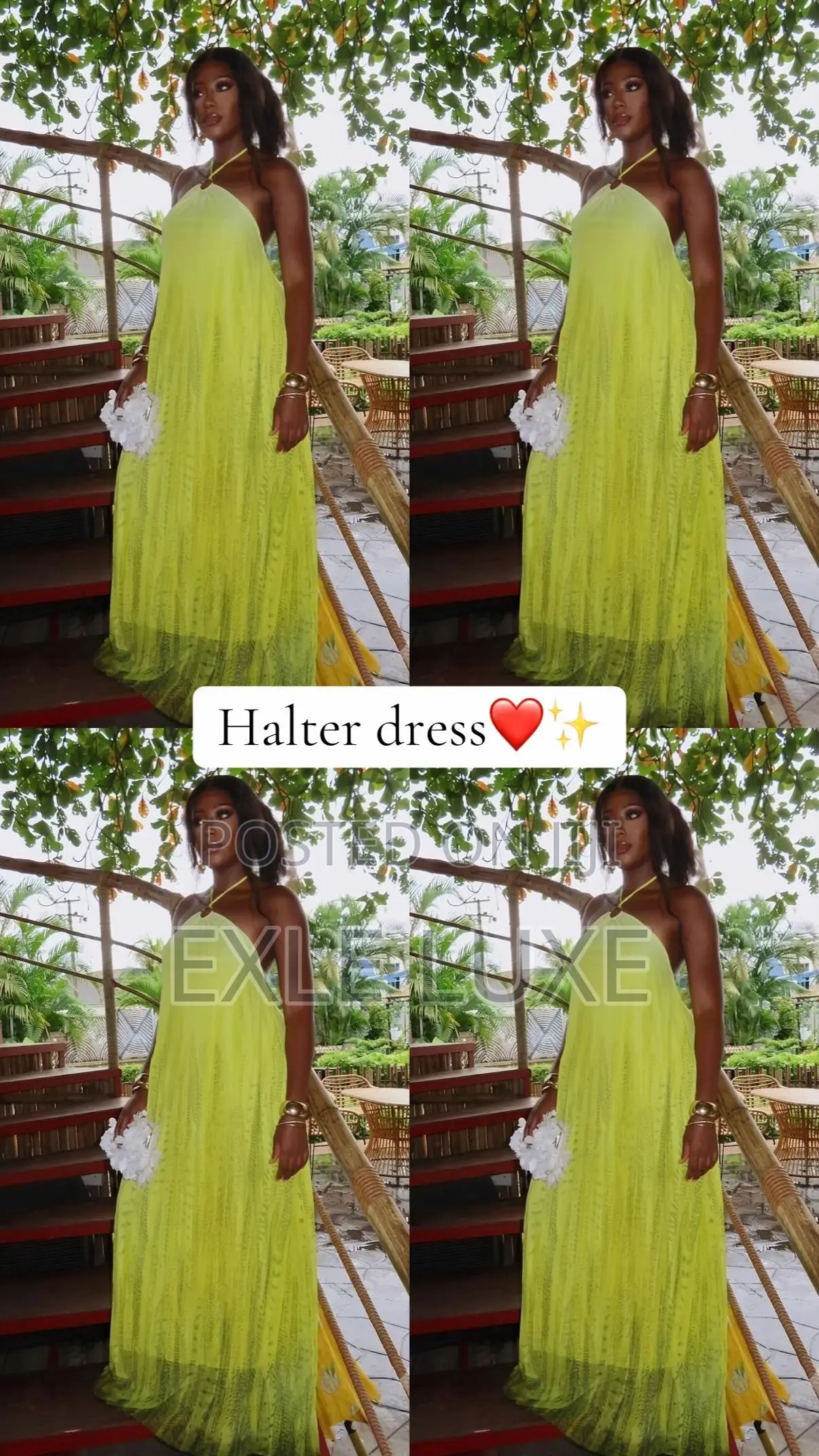 Bright Yellow Halter Neck Maxi Dress – Flowy Ladies Dress