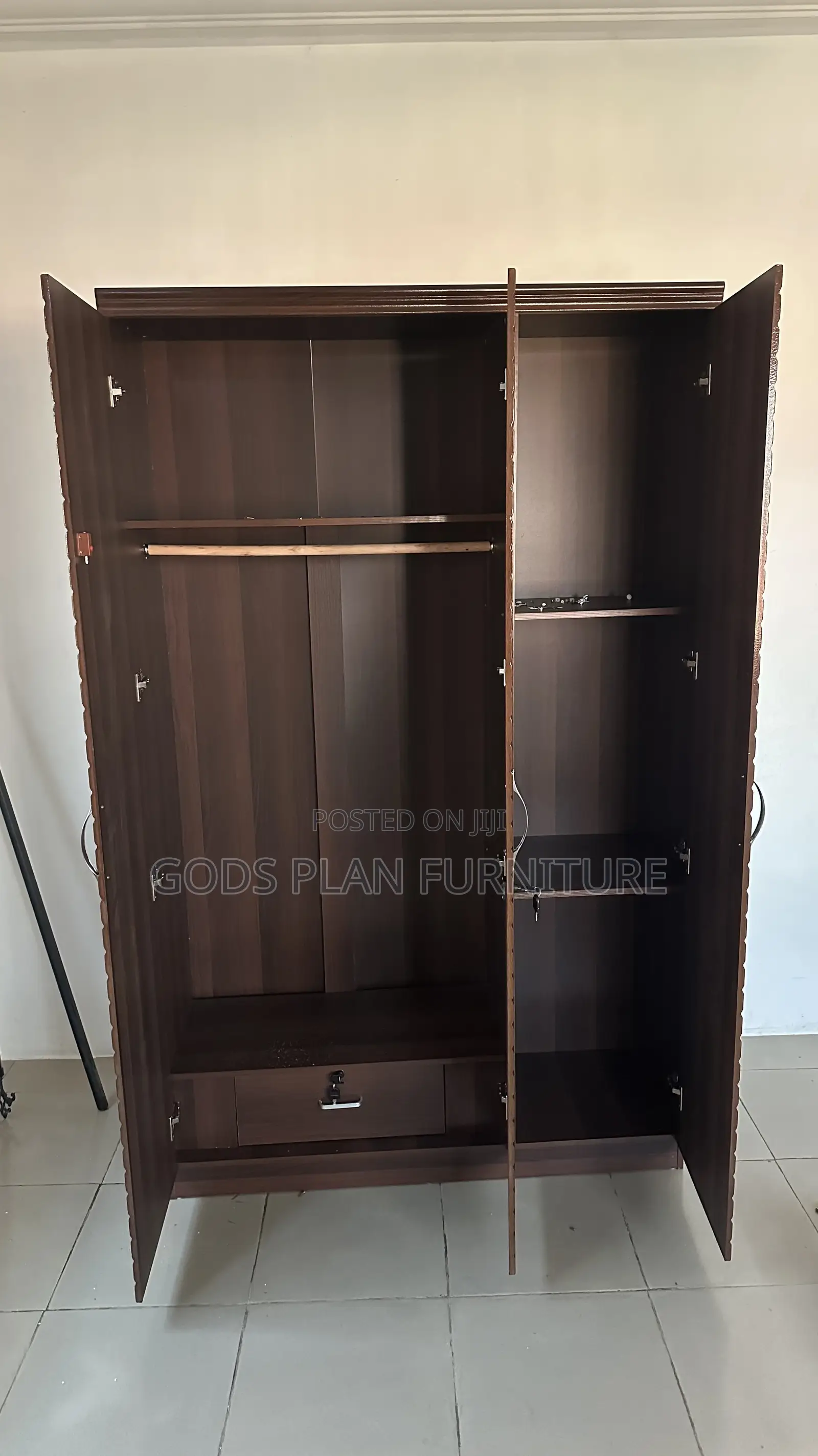 Dark Brown 3 Doors Wardrobe