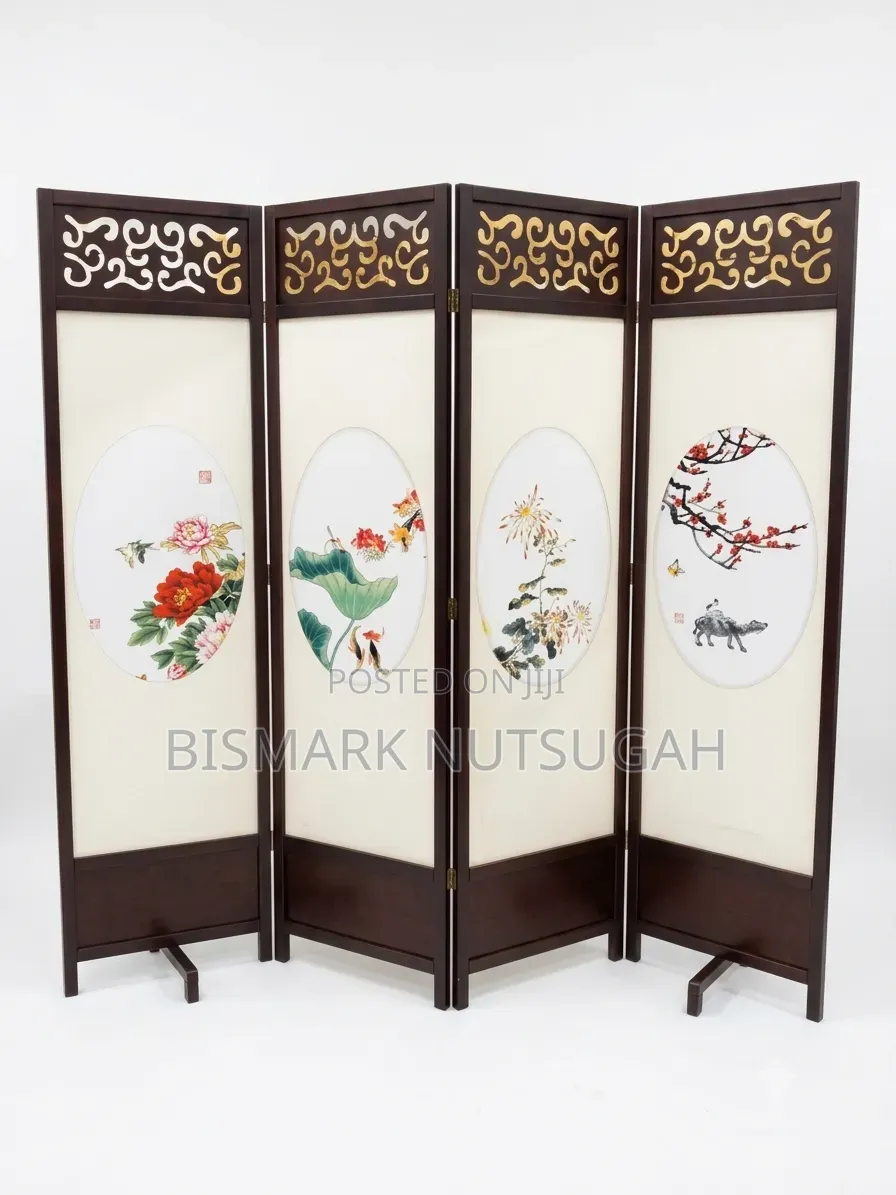 4-Panel Wooden Folding Room Divider